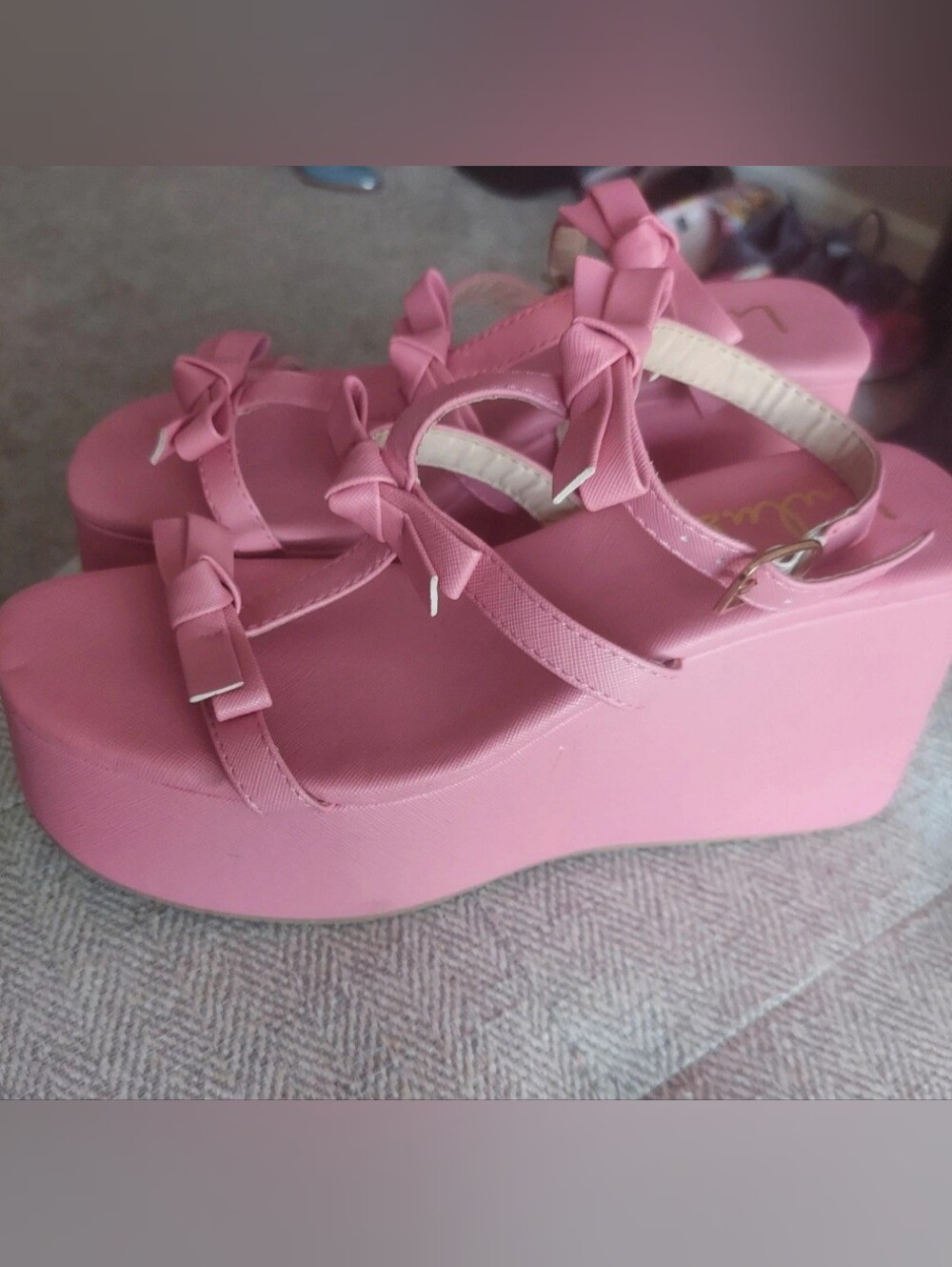 Pink Platform Bow Sandals - Women